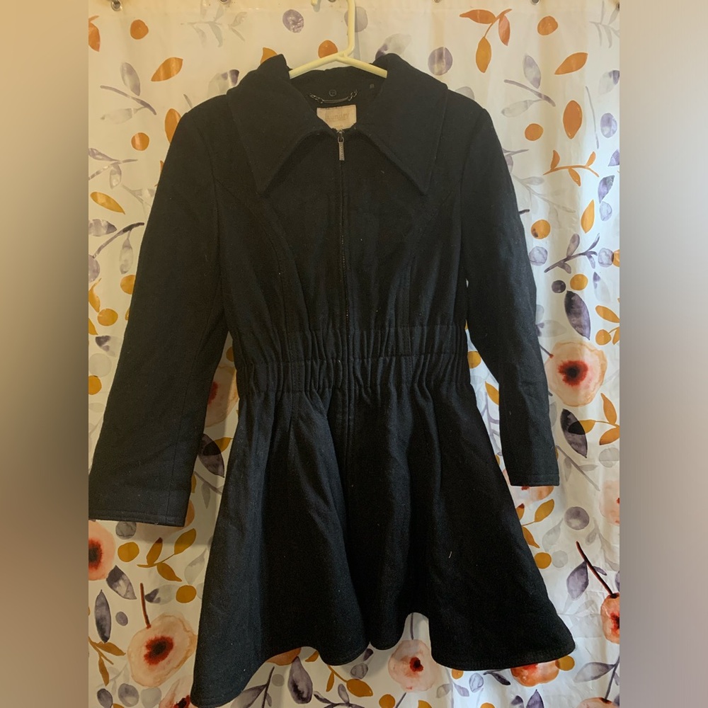 Laundry By Shelli Segal Black Long-Sleeve Zip-Front Fit-and-Flare Coat